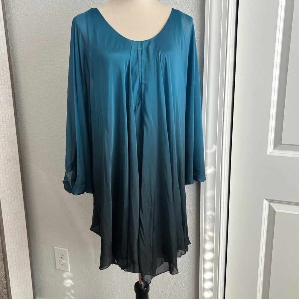 SOSIA Made in Italy Teal Ombre Silk Blend Tunic Top Artsy Boho Art2wear‎